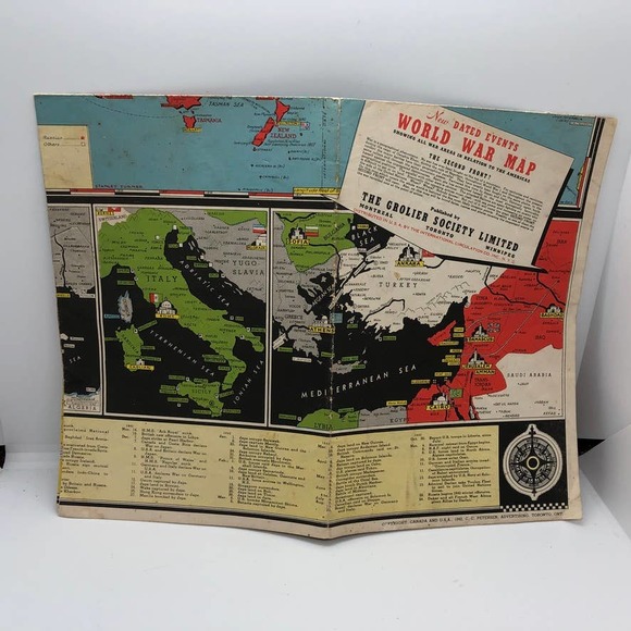 Vintage Stanley Turner New Dated Events WWII Map The Grolier Society Ltd. pub. - Picture 8 of 14